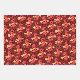 ゴールデン中国のドラゴンズ新年の高級オリエンタル ラッピングペーパーシート