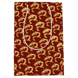 ゴールデン中国のドラゴン新年がオリエンタルレッドを願う ミディアムペーパーバッグ