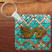 ゴールデン中国のドラゴン新年モノグラムSqK キーホルダー (正面)