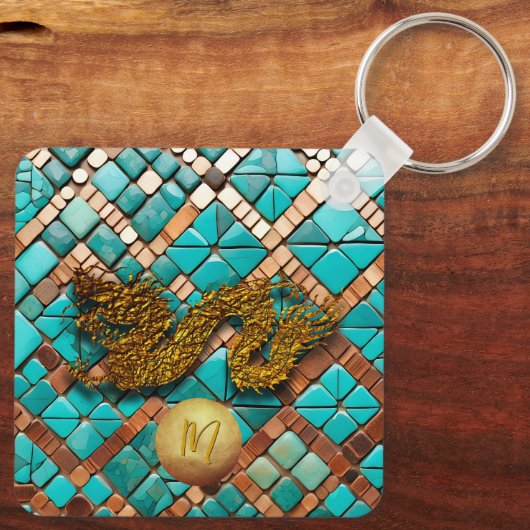 ゴールデン中国のドラゴン新年モノグラムSqK キーホルダー (裏面)