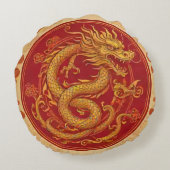 ゴールデン中国のドラゴン新年丸い枕 ラウンドクッション (裏面)
