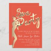 ゴールデン体スパパーティーインスタントダウンロードサンゴ 招待状 (正面/裏面)