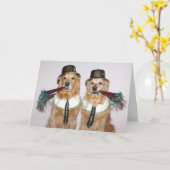 ゴールデン吹レトリバーの新年の角 カード (黄色い花)