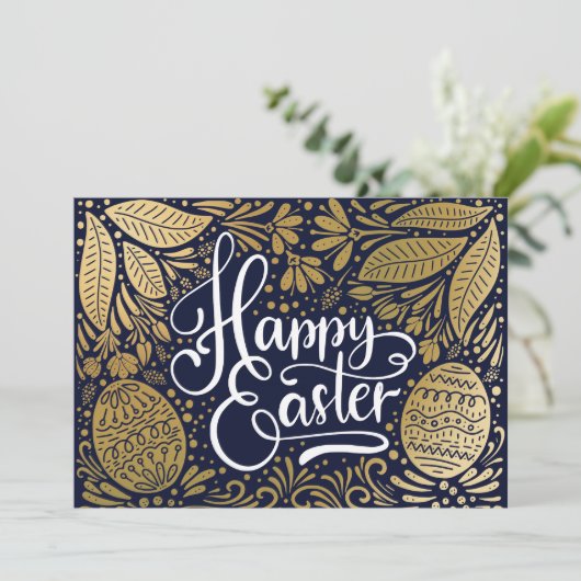 ゴールデン図解入りの、写真付きのイースターフォトカード シーズンカード (スタンド正面)