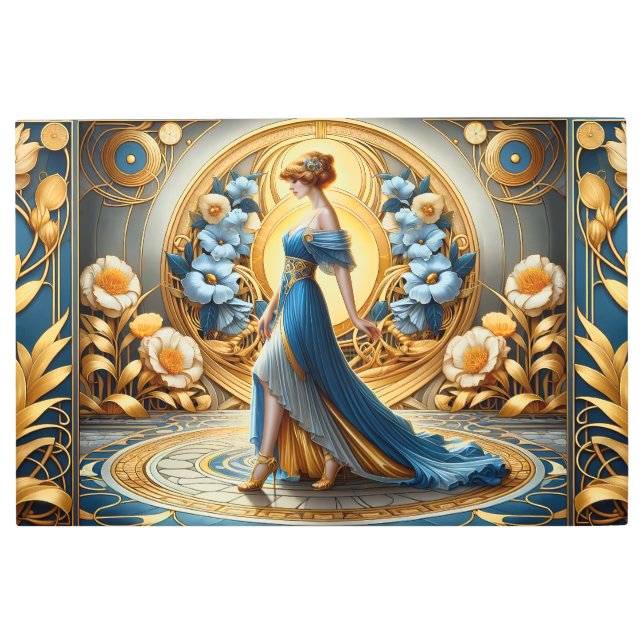 ゴールデン女神インアールヌーボー開花メタルアート メタルプリント (正面)