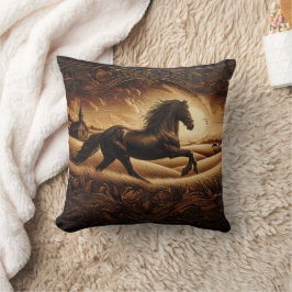 ゴールデン威厳のあるフィールドを駆け抜ける馬 クッション