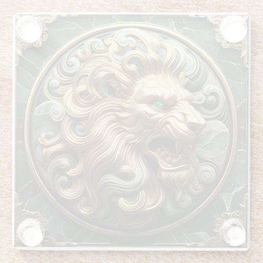 ゴールデン威厳のあるライオンエンブレムデザイン ガラスコースター (裏面)