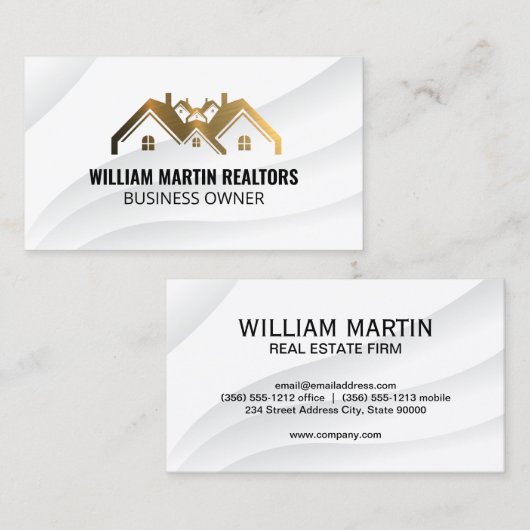 ゴールデン実在エステート屋根メタリックロゴ 名刺 (正面/裏面)