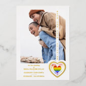 ゴールデン実在エフェクトプライドレインボーハートレズビアンゲイ 箔招待状 (正面)