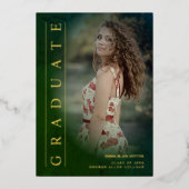 ゴールデン実在クラシックフォトグリーンシェード卒業 箔招待状 (正面)