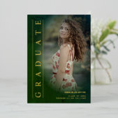 ゴールデン実在クラシックフォトグリーンシェード卒業 箔招待状 (立ち正面)