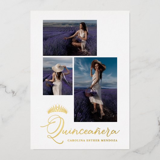 ゴールデン実在ティアラのミニマリストキンセアニラスペインの 箔招待状 (正面)