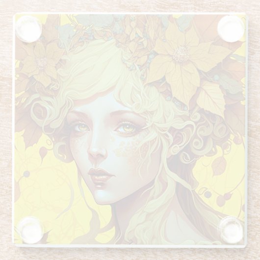 ゴールデン小妖精や小人フェアリー妖精ファンタジーアート ガラスコースター (裏面)