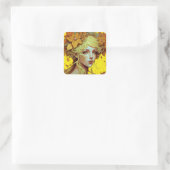 ゴールデン小妖精や小人フェアリー妖精ファンタジーアート スクエアシール (バッグ)