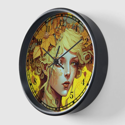 ゴールデン小妖精や小人フェアリー妖精ファンタジーアート 壁時計 (傾斜)