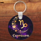 ゴールデン山羊座〔占星術の〕十二宮図キーリング キーホルダー (正面)