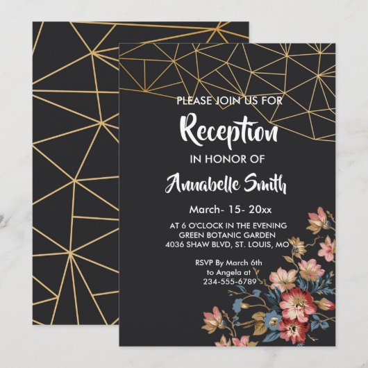 ゴールデン幾何学的な受付 招待状 (正面/裏面)