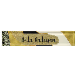 ゴールデン抽象芸術モダンウェーブ金ゴールドグラムトレンディー デスクネームプレート
