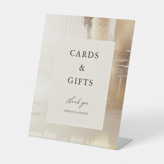 ゴールデン抽象芸術 |エレガントなウェディングカードとギフト 台座サイン (正面)