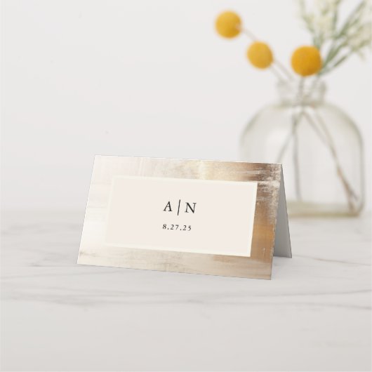 ゴールデン抽象芸術 |エレガントな結婚式 プレイスカード (裏面)