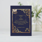 ゴールデン招待状カードエレガント金ゴールド花 招待状 (スタンド正面)