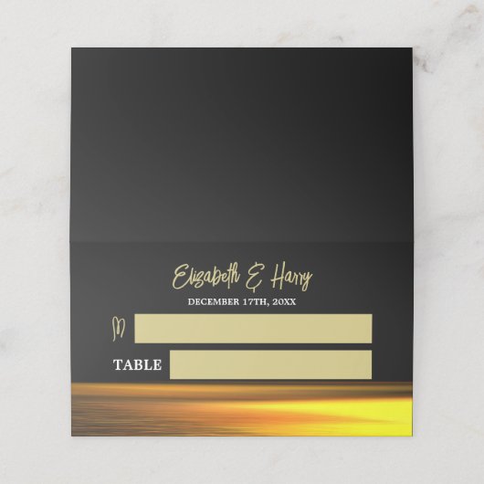 ゴールデン海エレガントビーチ結婚式 プレイスカード (外部開封)