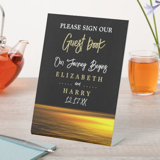 ゴールデン海エレガントビーチ結婚式 台座サイン (インサイチュ)