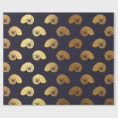 ゴールデン海シーシェルズブルーネイビービップヨット ラッピングペーパー (フラット)