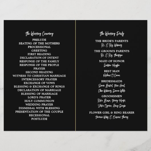 ゴールデン海、エレガントビーチ結婚式プログラム (裏面)