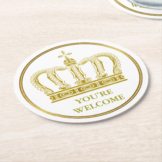 ゴールデン王室のクラウン+あなたの背中。&アイディア ラウンドペーパーコースター (アングル)