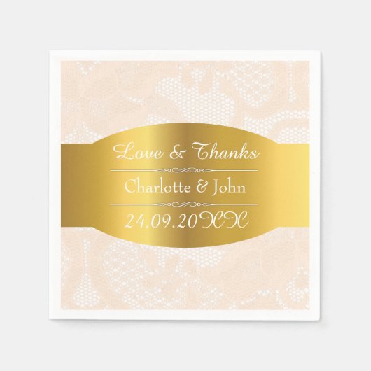 ゴールデン王室のパーソナライズされたパステルレース結婚ス スタンダードカクテルナプキン (正面)