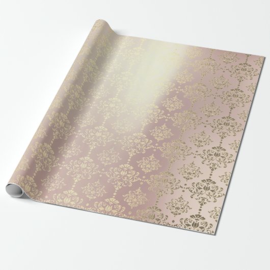 ゴールデン王室のピンクローズメタリックフローラプリンセス ラッピングペーパー (アンロールド)