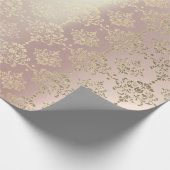 ゴールデン王室のピンクローズメタリックフローラプリンセス ラッピングペーパー (角)