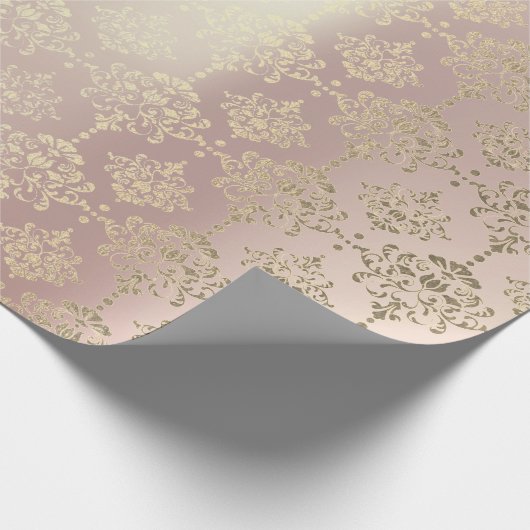 ゴールデン王室のピンクローズメタリックフローラプリンセス ラッピングペーパー (角)