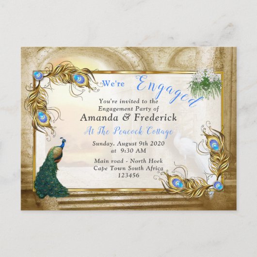 ゴールデン王室のピーコックテンプルドリームズ インビテーションポストカード (正面)