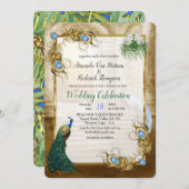 ゴールデン王室のピーコック – 羽根 招待状 (正面/裏面)