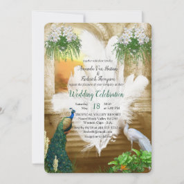 ゴールデン王室のホワイト孔雀の羽 招待状