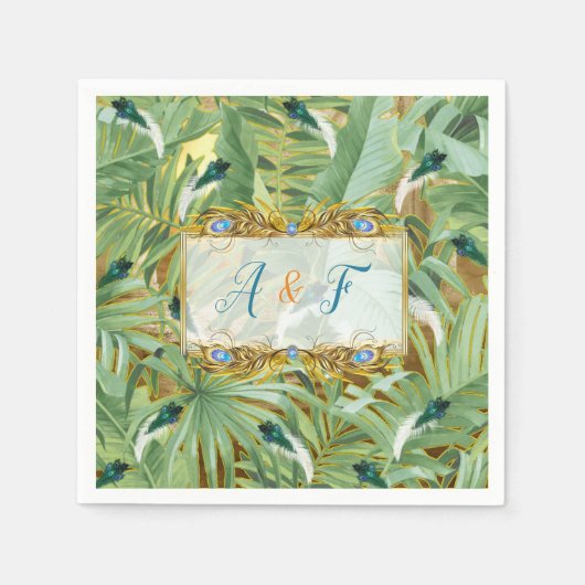 ゴールデン王室の孔雀の羽根 スタンダードカクテルナプキン (正面)