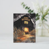 ゴールデン白熱［赤熱］光を放つバーンウォーターカラーハッピーハローウィン シーズンポストカード (スタンド正面)