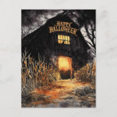 ゴールデン白熱［赤熱］光を放つバーンウォーターカラーハッピーハローウィン シーズンポストカード (正面)