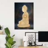ゴールデン瞑想仏画アートプリント | スピリチュアルな輝き ポスター (ホームオフィス)