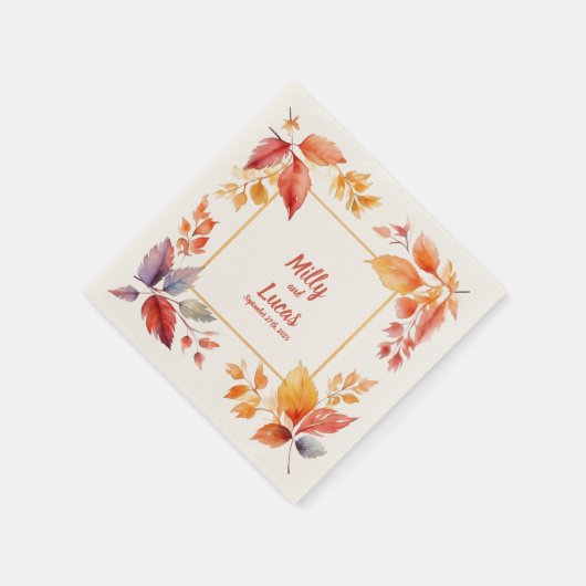 ゴールデン秋の枠パーソナライズされた結婚:のナプキン スタンダードカクテルナプキン (角)