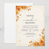 ゴールデン秋の紅葉のロマ結婚ンス 招待状 (正面/裏面)
