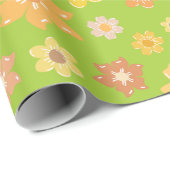 ゴールデン秋の開花グリーンシームレス誕生日 ラッピングペーパー (ロールコーナー)