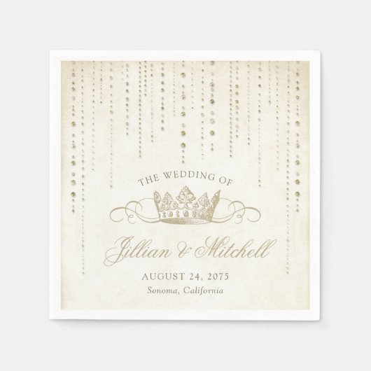 ゴールデン童話結婚王冠のナプキン スタンダードカクテルナプキン (正面)