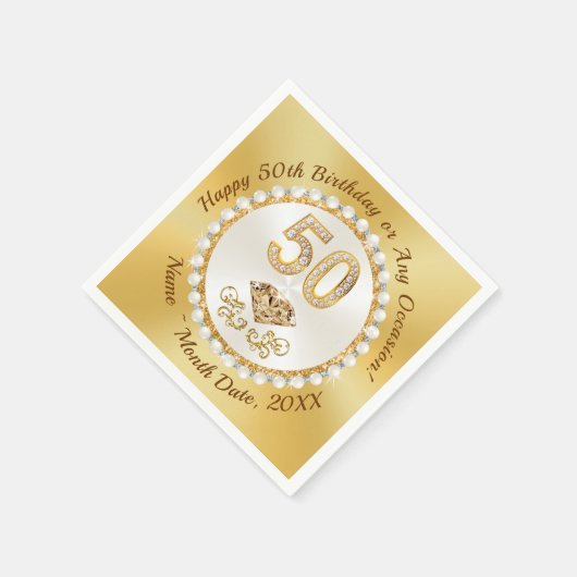 ゴールデン第50誕生日ナプキパーソナライズされたンス スタンダードカクテルナプキン (角)