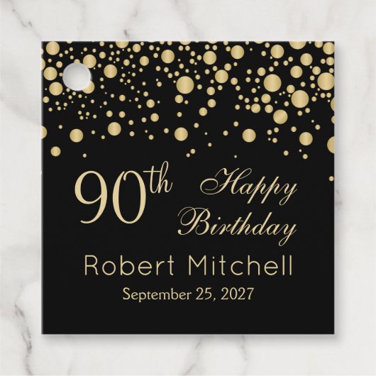 ゴールデン紙吹雪オンブラック90誕生日 フェイバータグ (正面)