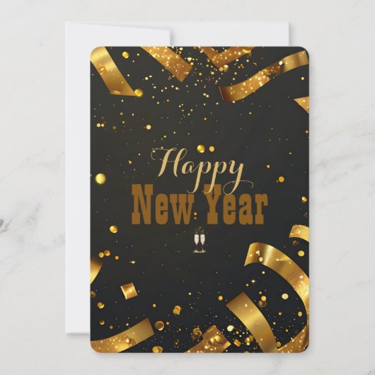 ゴールデン紙吹雪グリッター爆発年賀状 招待状 (正面)