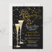 ゴールデン紙吹雪シャンパン応援婚約パーティ 招待状 (正面)