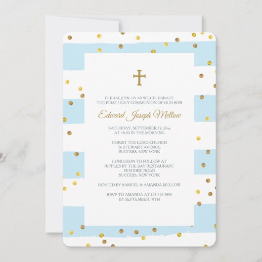 ゴールデン紙吹雪ブルー宗教的招待状 招待状 (正面)